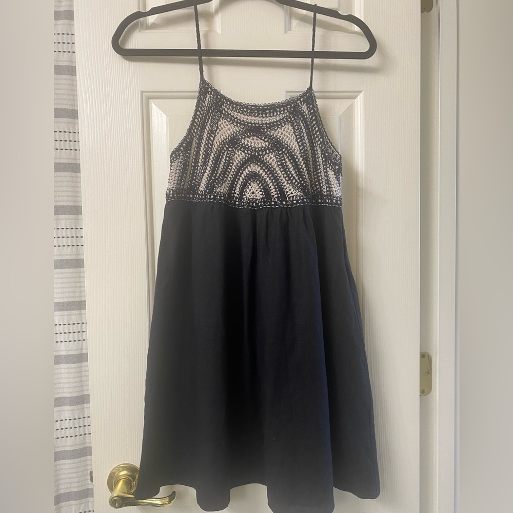 Zara Contrast Babydoll Crochet Linen Blend Dress Size Small